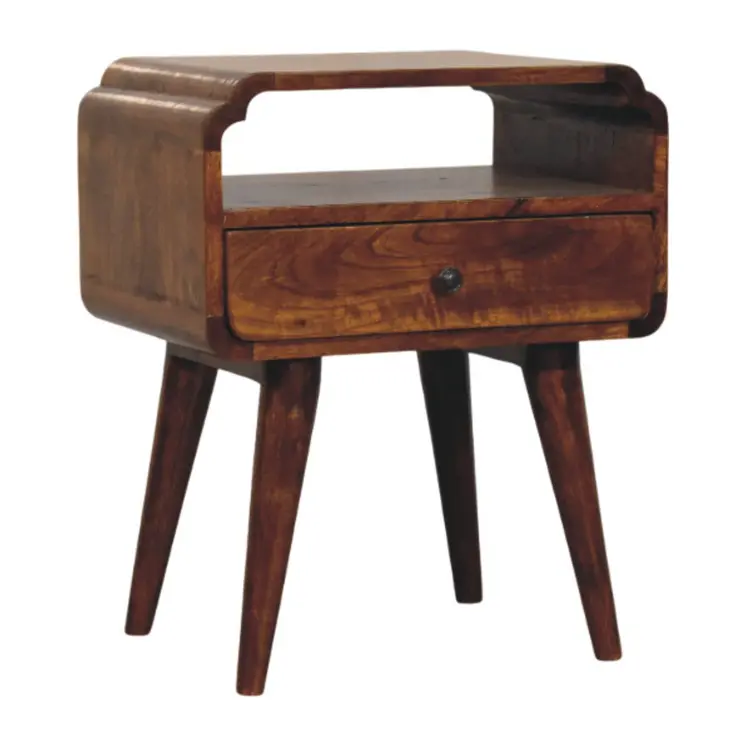 22" Chestnut Solid Wood Oval One Drawer Nightstand