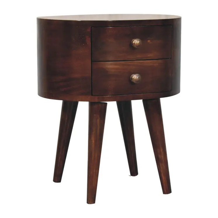 21" Walnut Solid Wood Oval Two Drawer Nightstand