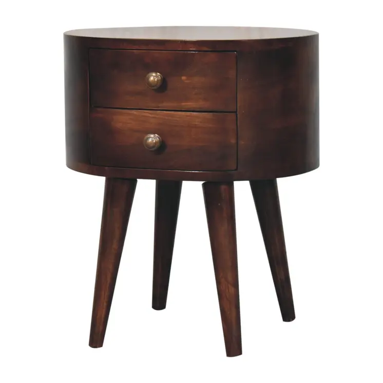 21" Walnut Solid Wood Oval Two Drawer Nightstand