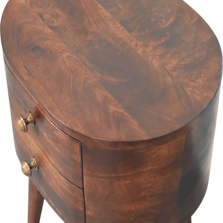 21" Walnut Solid Wood Oval Two Drawer Nightstand