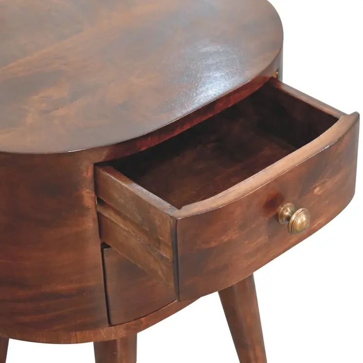 21" Walnut Solid Wood Oval Two Drawer Nightstand