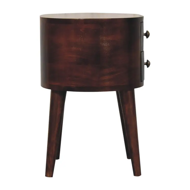 21" Walnut Solid Wood Oval Two Drawer Nightstand