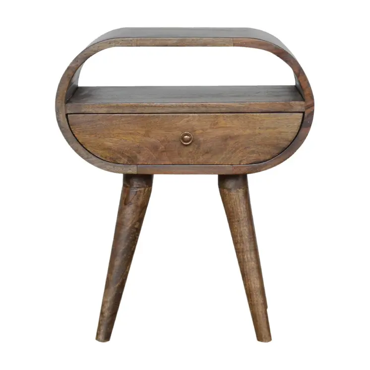 21" Light Brown Solid Wood Round One Drawer Nightstand