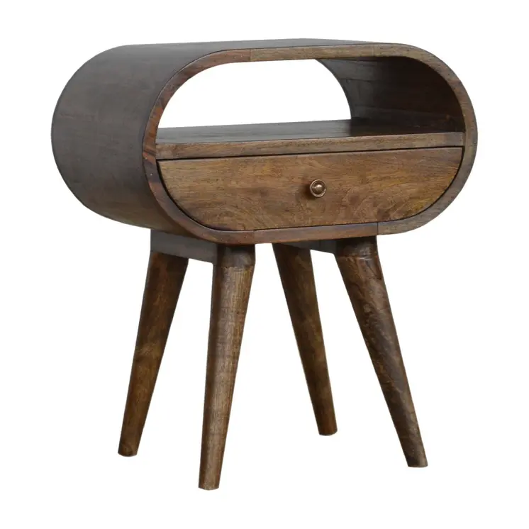 21" Light Brown Solid Wood Round One Drawer Nightstand