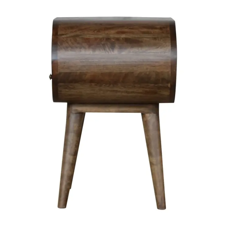 21" Light Brown Solid Wood Round One Drawer Nightstand