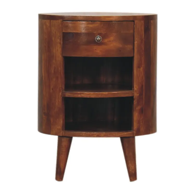 22" Chestnut Solid Wood Oval One Drawer Nightstand