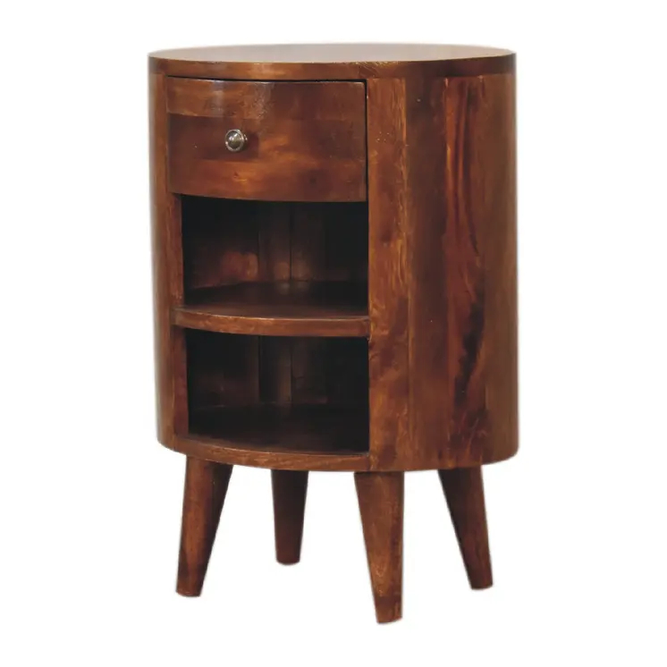 22" Chestnut Solid Wood Oval One Drawer Nightstand