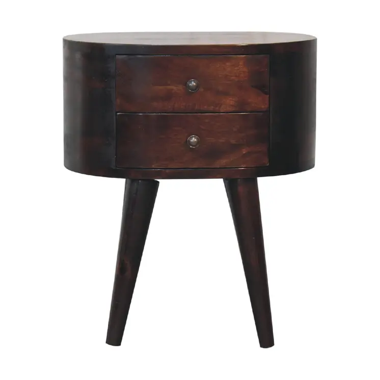 21" Walnut Solid Wood Oval Two Drawer Nightstand