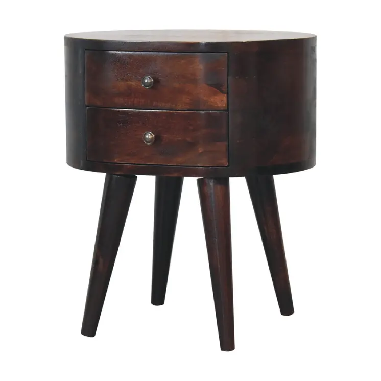 21" Walnut Solid Wood Oval Two Drawer Nightstand