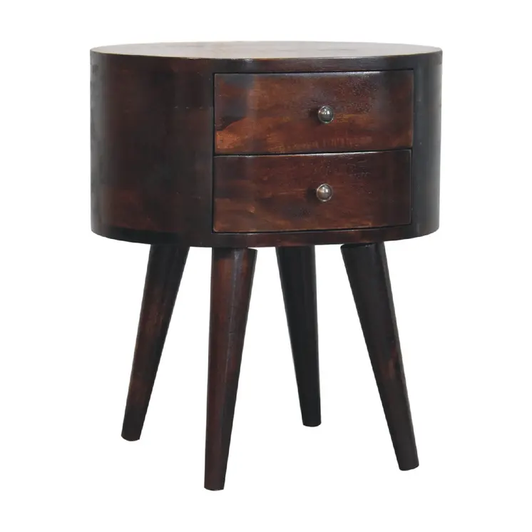 21" Walnut Solid Wood Oval Two Drawer Nightstand