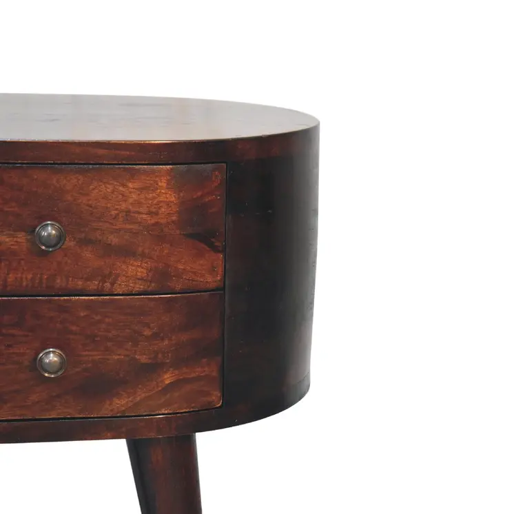 21" Walnut Solid Wood Oval Two Drawer Nightstand