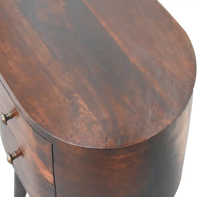 21" Walnut Solid Wood Oval Two Drawer Nightstand