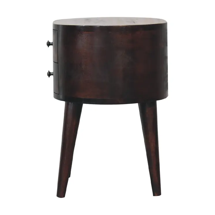 21" Walnut Solid Wood Oval Two Drawer Nightstand