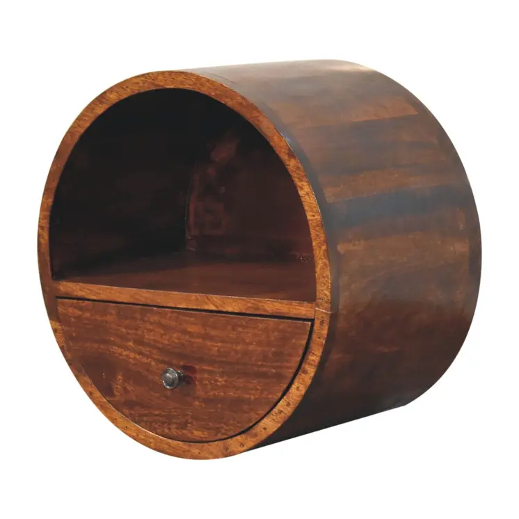 16" Chestnut Solid Wood Round One Drawer Floating Nightstand