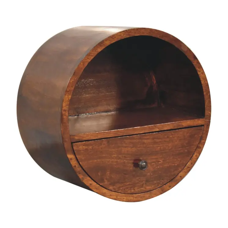 16" Chestnut Solid Wood Round One Drawer Floating Nightstand