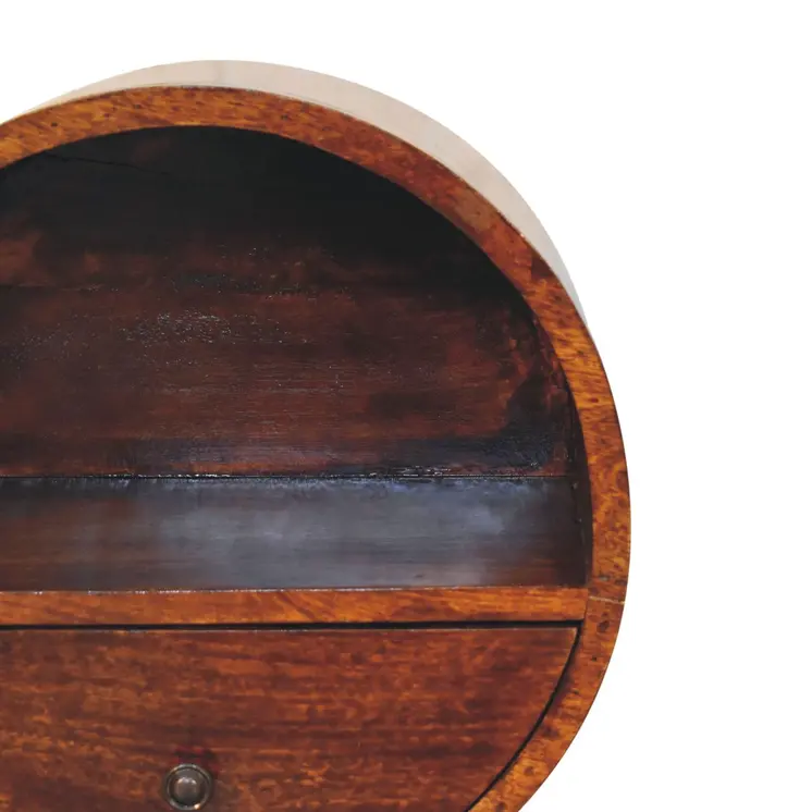 16" Chestnut Solid Wood Round One Drawer Floating Nightstand