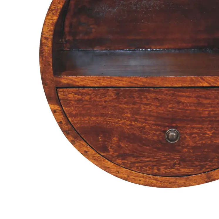 16" Chestnut Solid Wood Round One Drawer Floating Nightstand