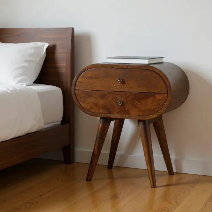 21" Chestnut Solid Wood Oval Two Drawer Nightstand
