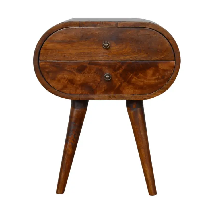 21" Chestnut Solid Wood Oval Two Drawer Nightstand