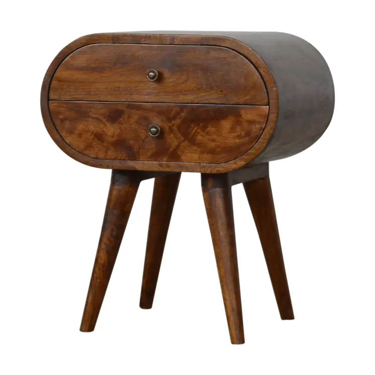 21" Chestnut Solid Wood Oval Two Drawer Nightstand