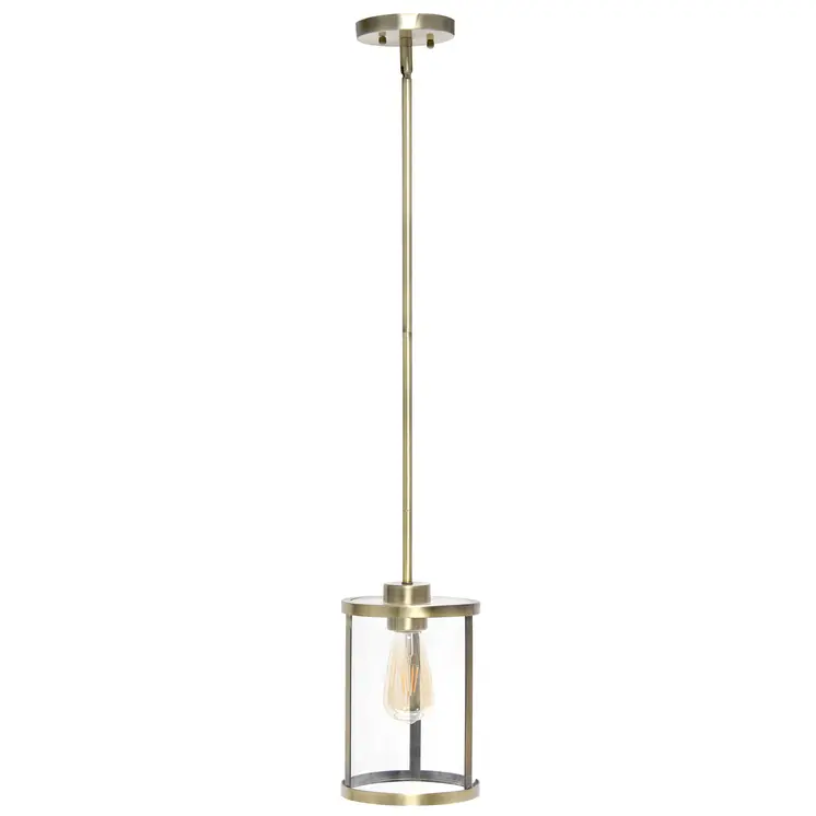 Antiqued Brass Cylinder Iron Ceiling Light With Clear Shades