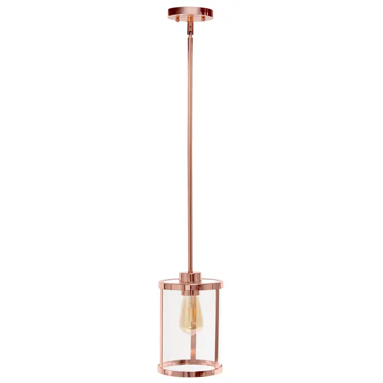Rose Gold Cylinder Iron Ceiling Light With Clear Shades