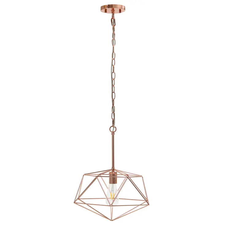 Rose Gold Caged Iron Ceiling Light With Rose Gold Shades