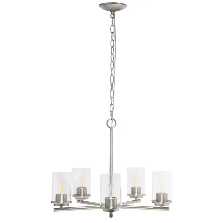Nickel Chandelier Iron Ceiling Light With Clear Shades