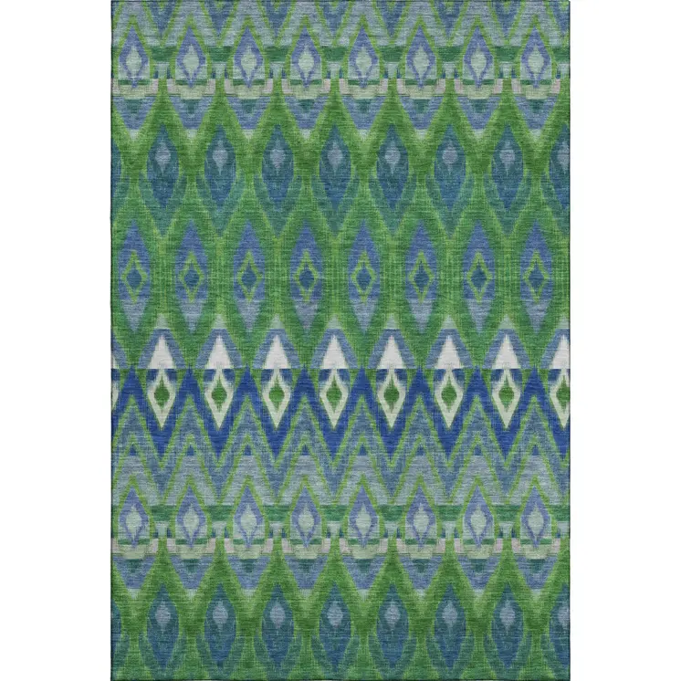 8' X 10' Green Blue And Ivory Southwestern Washable Area Rug With UV Protection