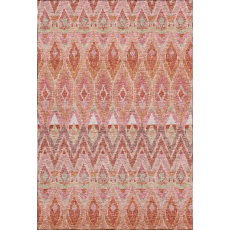3' X 5' Pink Orange And Mint Green Southwestern Washable Area Rug With UV Protection