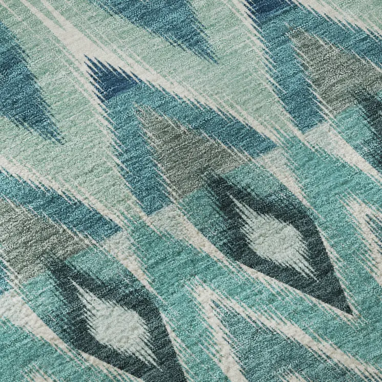 3' X 5' Teal White And Gray Southwestern Washable Area Rug With UV Protection