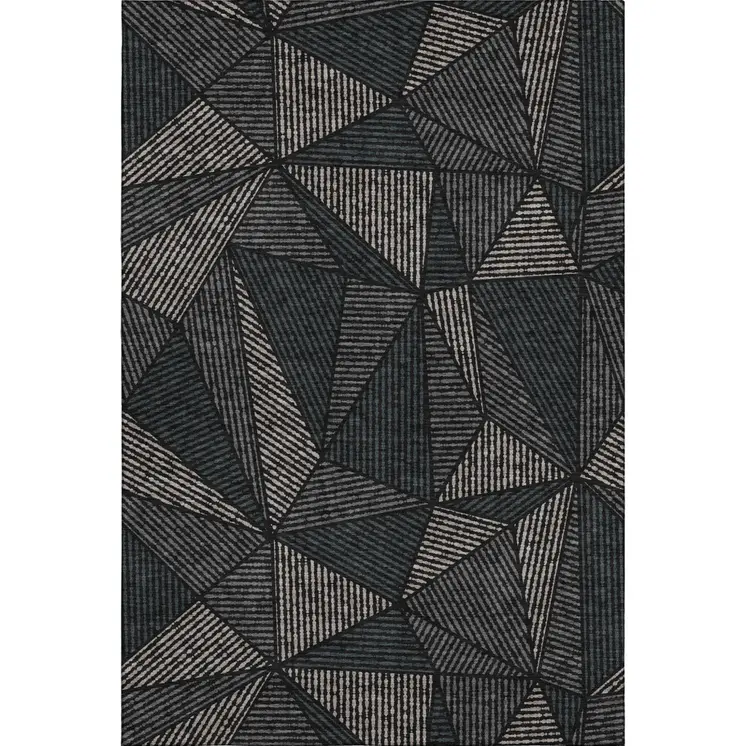5' X 8' Black And Ivory Geometric Washable Area Rug With UV Protection
