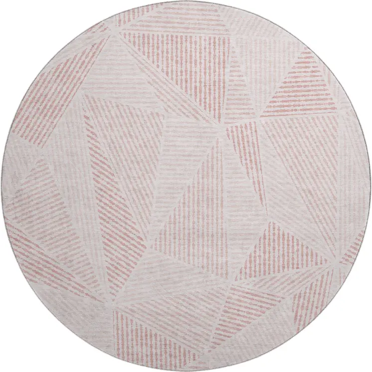 8' Blush And Pink Geometric Washable Round Rug With UV Protection