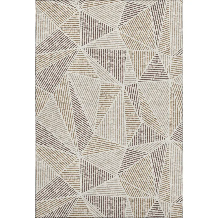 5' X 8' Brown And Beige Geometric Washable Area Rug With UV Protection
