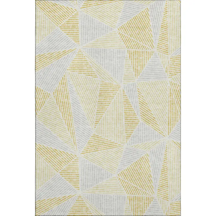 3' X 5' Gold And Gray Geometric Washable Area Rug With UV Protection