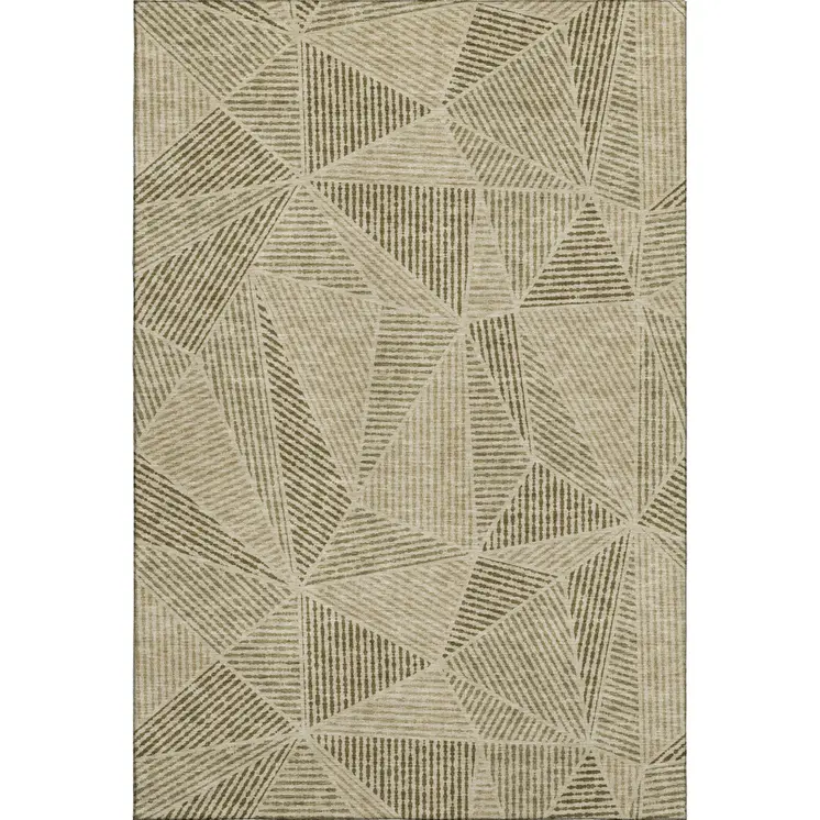 3' X 5' Khaki And Beige Geometric Washable Area Rug With UV Protection