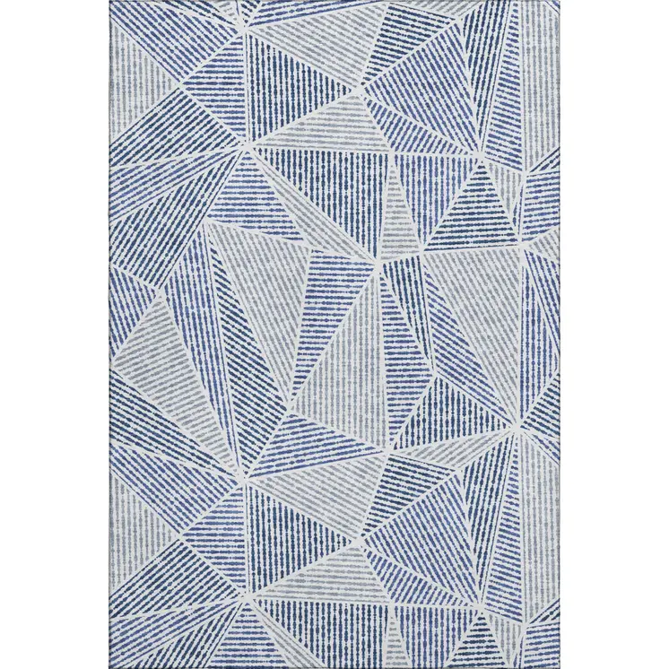 10' X 14' Navy Blue And Ivory Geometric Washable Area Rug With UV Protection