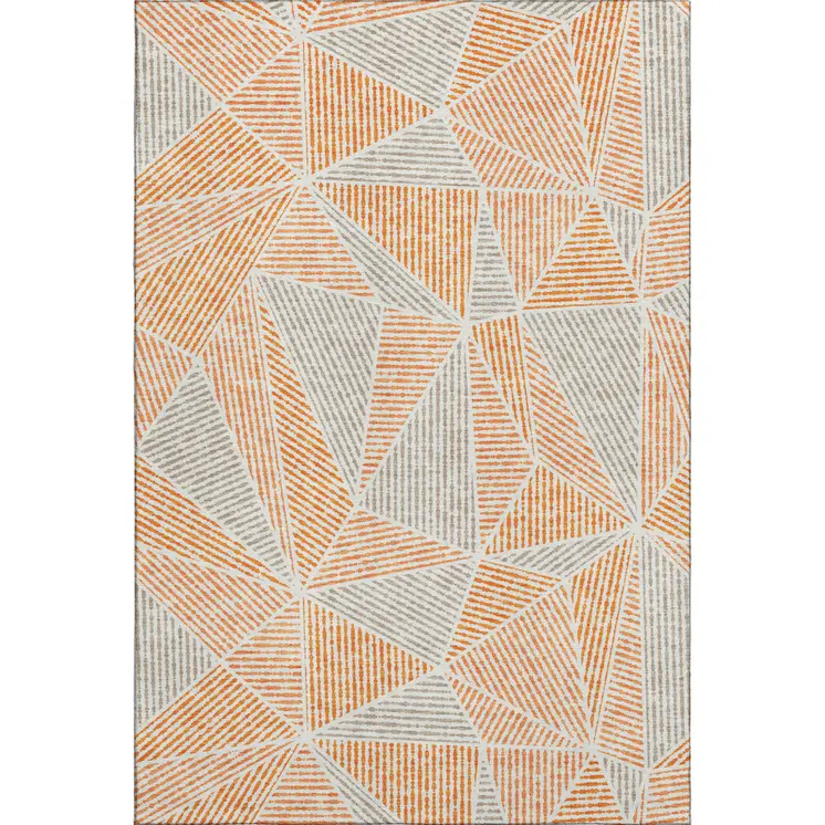 5' X 8' Orange And Gray Geometric Washable Area Rug With UV Protection