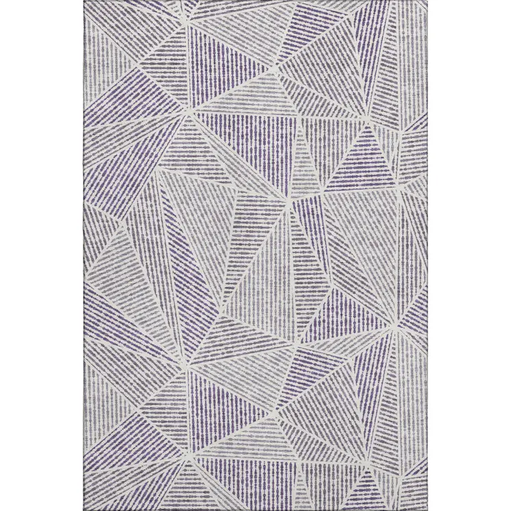 8' X 10' Purple And Silver Geometric Washable Area Rug With UV Protection