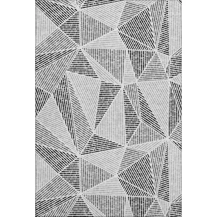 3' X 5' Pewter And Silver Geometric Washable Area Rug With UV Protection