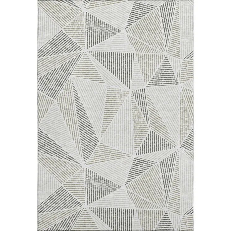 5' X 8' Taupe And Silver Geometric Washable Area Rug With UV Protection