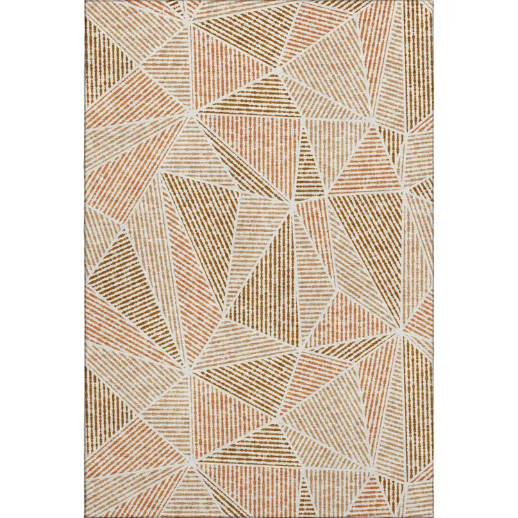 8' X 10' Terra Cotta And Beige Geometric Washable Area Rug With UV Protection