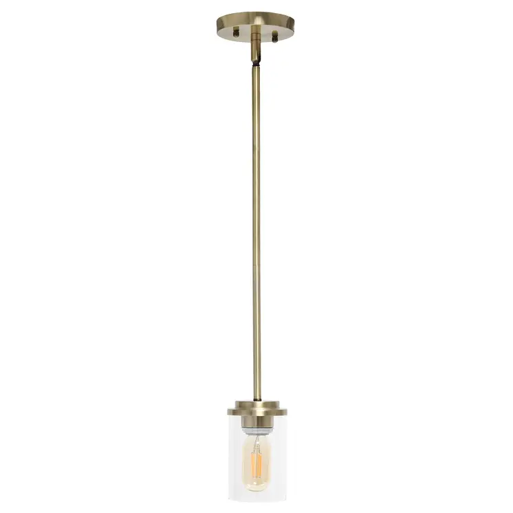 Antiqued Brass Cylinder Iron Ceiling Light With Clear Shades