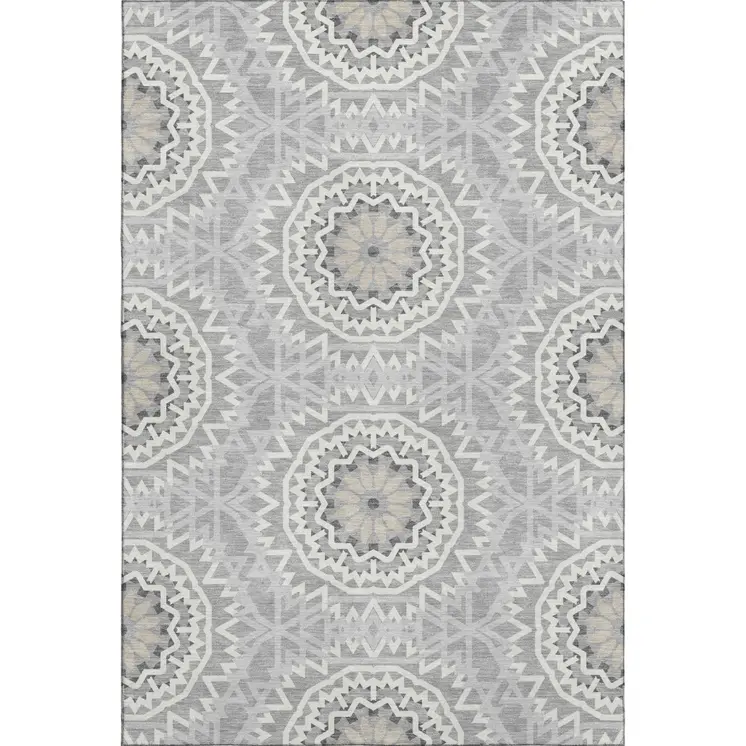 3' X 5' Gray And Ivory Geometric Washable Area Rug With UV Protection