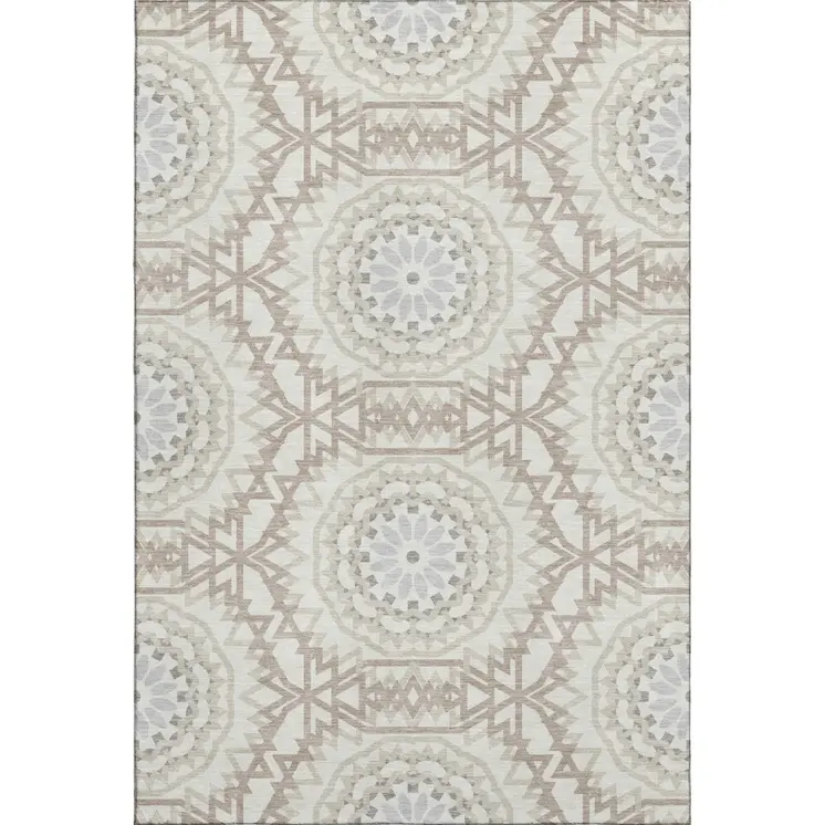 8' X 10' Ivory And Gray Geometric Washable Area Rug With UV Protection