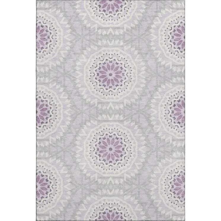 8' X 10' Lilac And Ivory Geometric Washable Area Rug With UV Protection