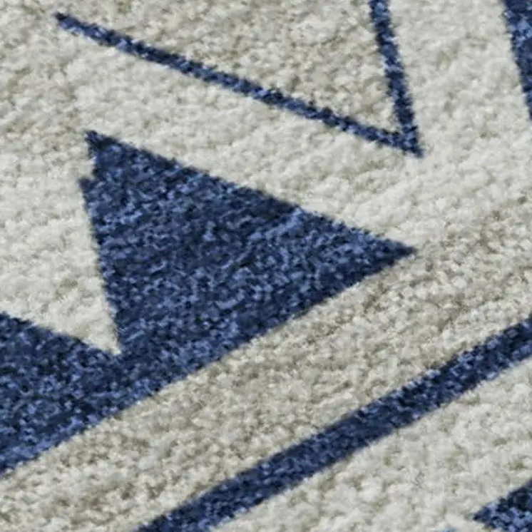 5' X 8' Navy Blue And Ivory Geometric Washable Area Rug With UV Protection