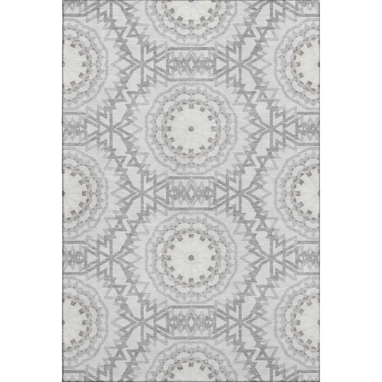 5' X 8' Silver And Gray Geometric Washable Area Rug With UV Protection