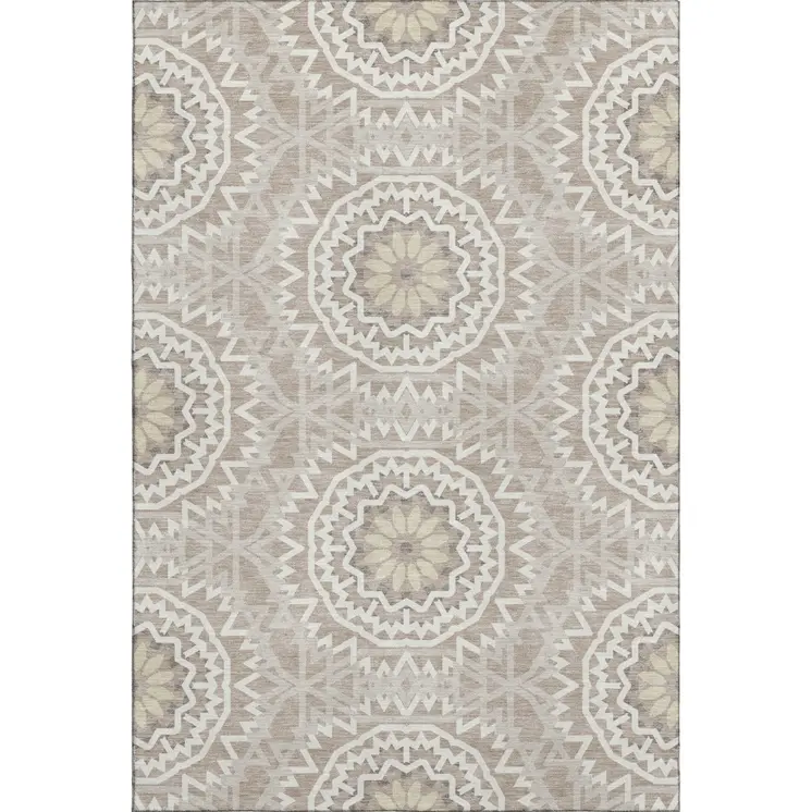 10' X 14' Taupe And Ivory Geometric Washable Area Rug With UV Protection
