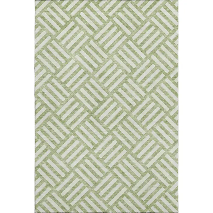 8' X 10' Artichoke Green And Ivory Geometric Washable Area Rug With UV Protection